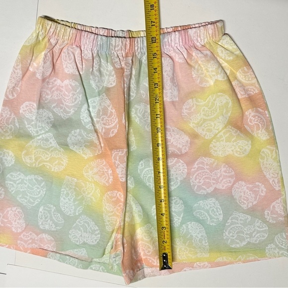 Vintage NWT Tee Shorts Set Pastel Watercolor Lace Hearts Cotton Blend USA Medium - Picture 11 of 15